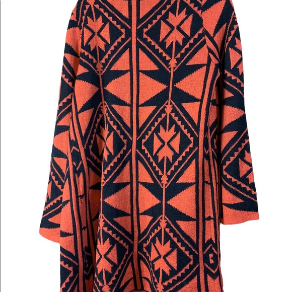 Velzera Free Boho Orange and Black Long Open Front Cardigan Sweater, cotton - Picture 3 of 6
